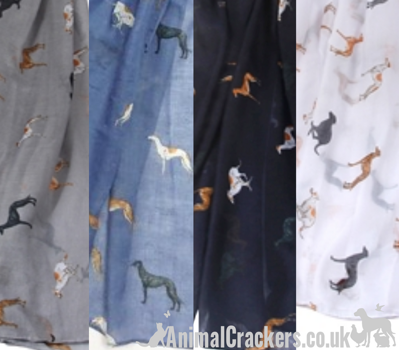 Lovely quality ladies lightweight Greyhound print scarf sarong in a choice of colours