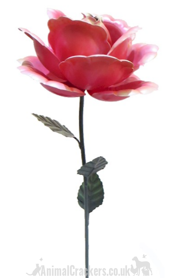 63cm metal pink ROSE garden ornament flower decoration, great Valentine's or Mother's Day gift