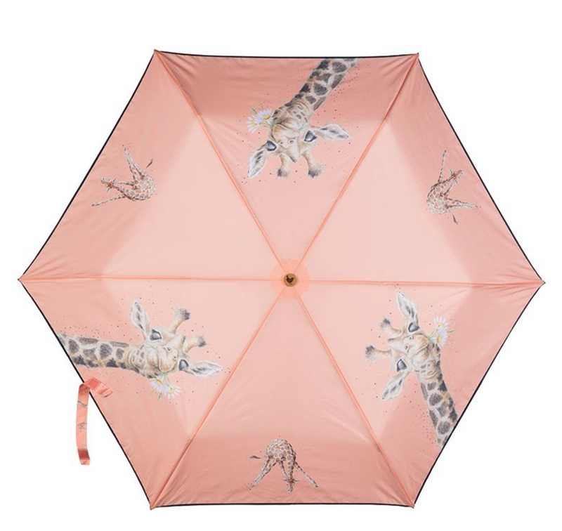 Wrendale Designs 'Giraffe Flowers' design Coral Pink Umbrella Giraffe lover gift
