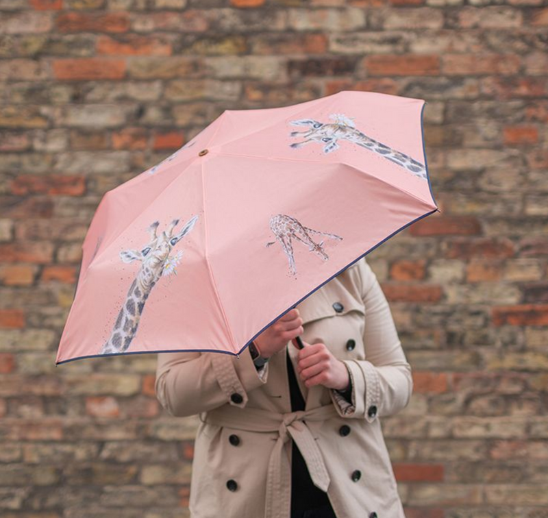 Wrendale Designs 'Giraffe Flowers' design Coral Pink Umbrella Giraffe lover gift