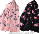 PURE SILK Flamingo scarf headscarf neckerchief in Pink or Black