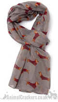 Ladies lightweight Dachshund in Stripy coat design Scarf Sarong in choice of colours, great Sausage Dog lover gift and stocking filler!