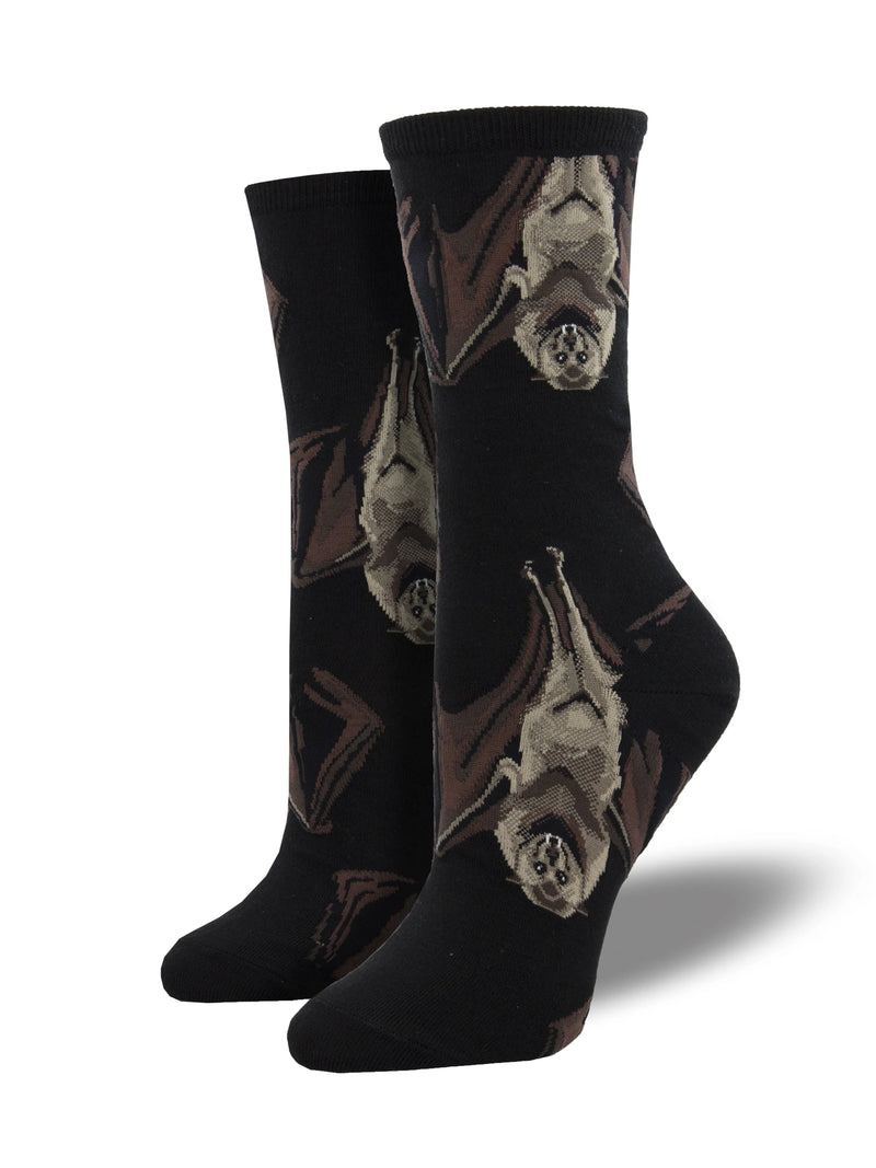 Women's Bat socks, 'Going Batty' design by Socksmith, black, one size, Halloween theme Bat lover gift