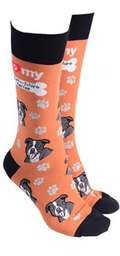 Staffordshire Bull Terrier design socks with 'I love my Staffordshire Terrier' text, quality Unisex One Size stocking filler