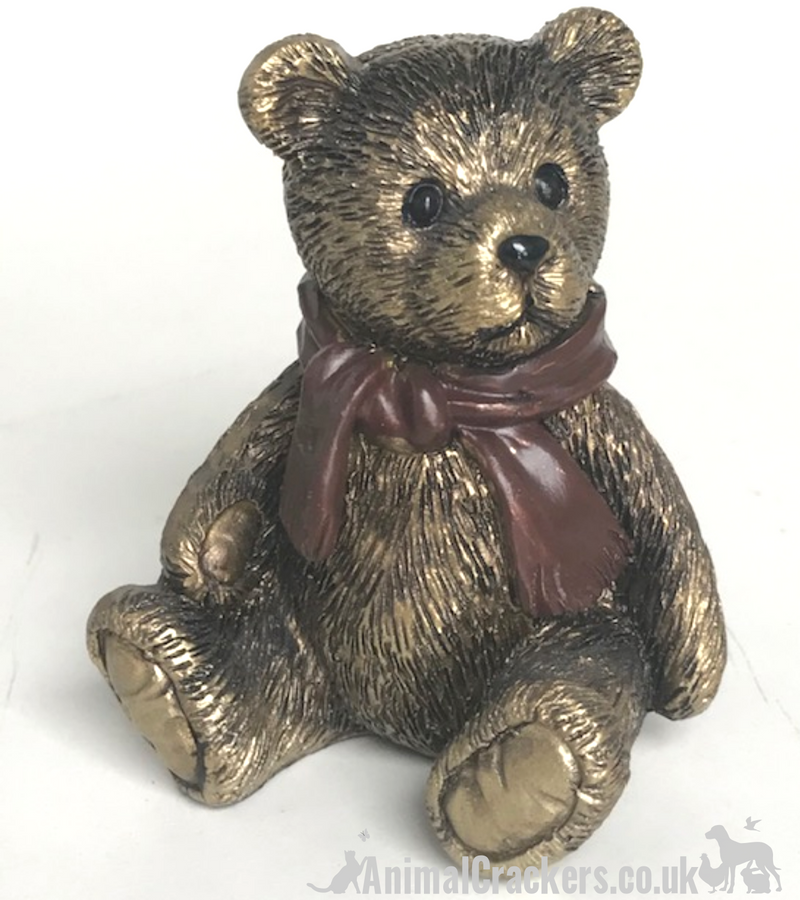 SET OF 4 extremely cute aged brass effect Teddy Bear ornaments, fabulous Teddy Bear lover gift