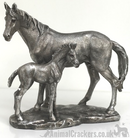 Aged silver effect Mare & Foal ornament figure sculpture statue horse lover gift