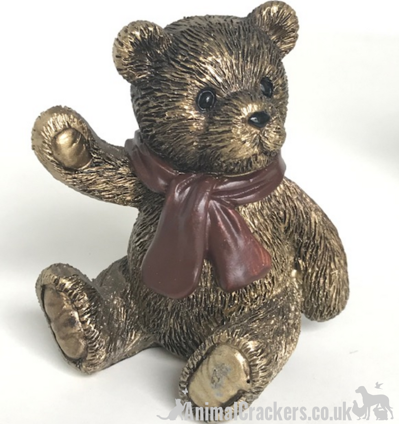 SET OF 4 extremely cute aged brass effect Teddy Bear ornaments, fabulous Teddy Bear lover gift
