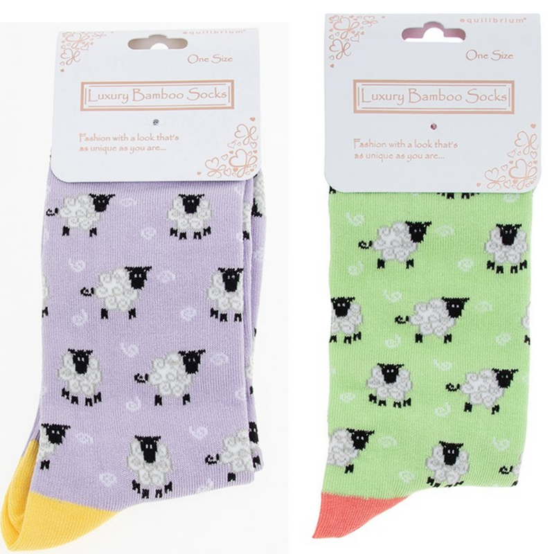 Ladies quality Bamboo Sheep design socks in Lilac or Green