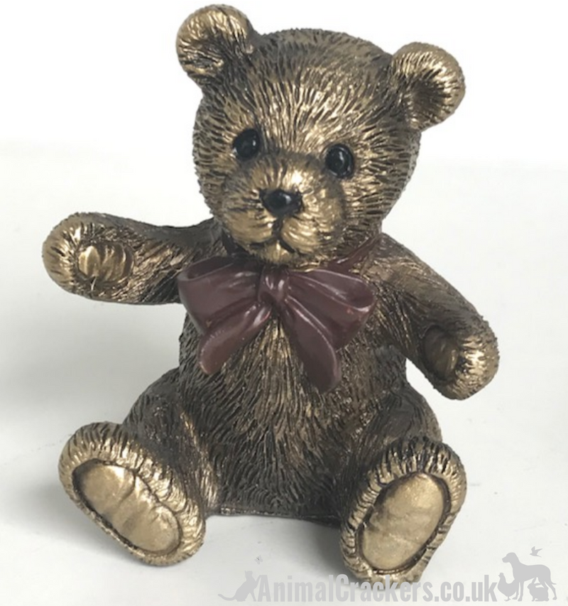 SET OF 4 extremely cute aged brass effect Teddy Bear ornaments, fabulous Teddy Bear lover gift