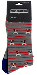 Men's quality Bamboo 'Pooch' Jack Russell socks in Grey or Red