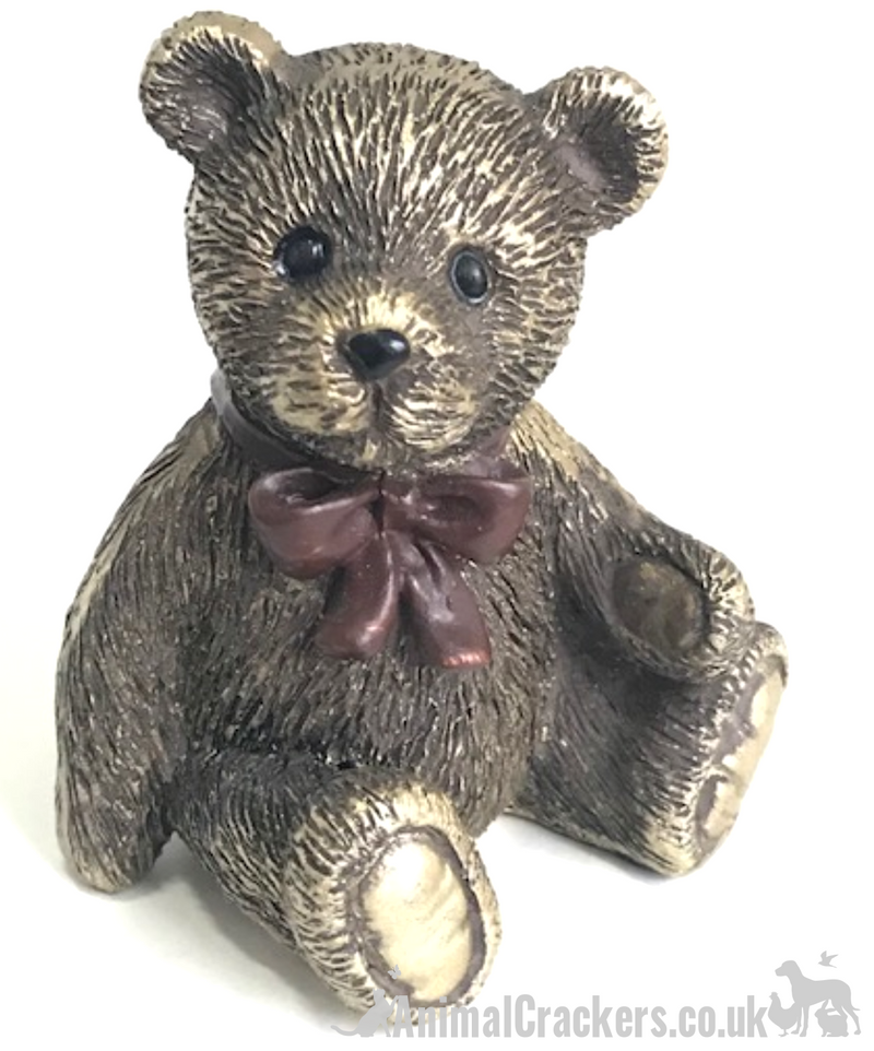 SET OF 4 extremely cute aged brass effect Teddy Bear ornaments, fabulous Teddy Bear lover gift