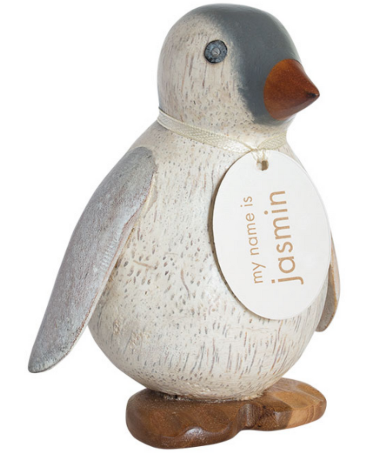 DCUK Baby (12cm) Emperor Penguin made from hand crafted wood, with name tag