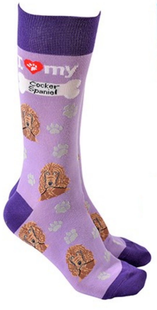 Cocker Spaniel design socks with 'I love my Cocker Spaniel' text, quality Unisex One Size stocking filler