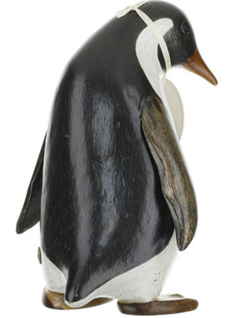 DCUK medium (18cm) Emperor Penguin made from hand crafted wood, with name tag
