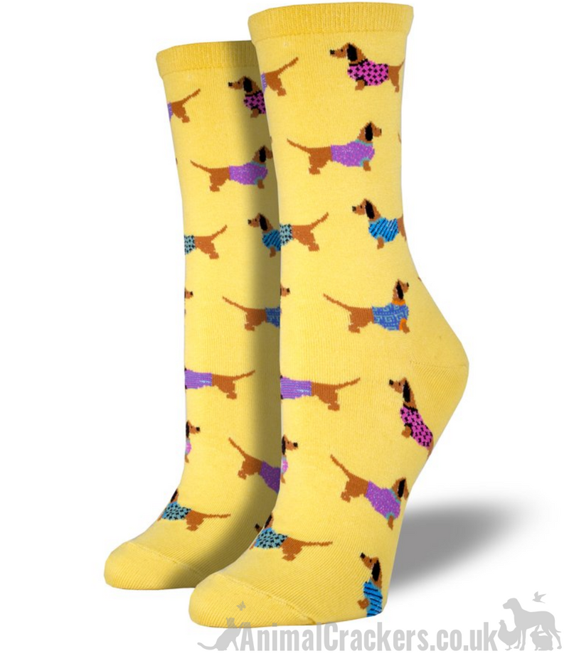 Women's Dachshund 'Haute Dog' design socks by Socksmith, one size, fun Sausage Dog lover gift