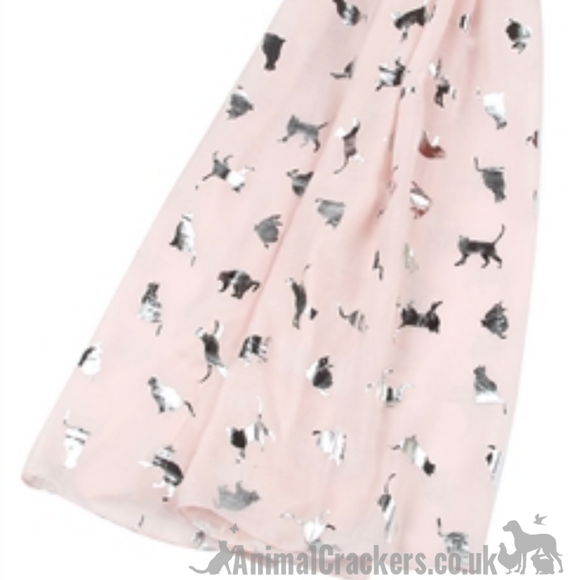 Silver Foil print Cat Scarf Sarong, lightweight cotton mix, choice of colours