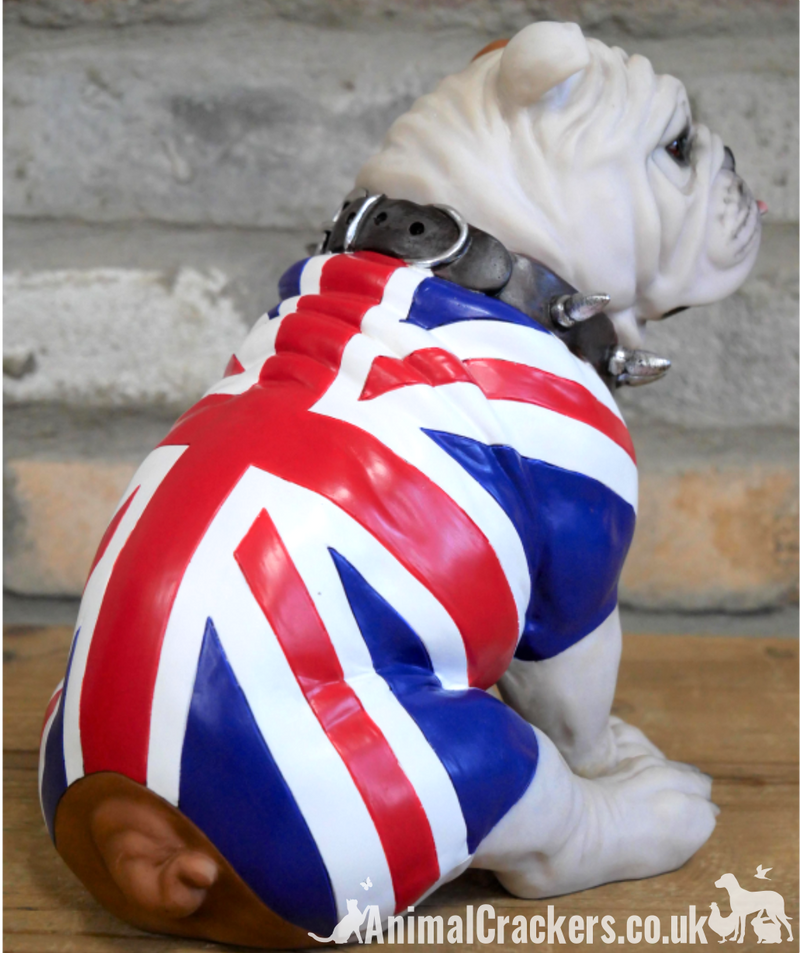 Sitting British Bulldog in Union Jack coat ornament, great quality item, Bulldog lover gift