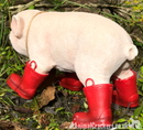 Large Pig in Red Wellington Welly Boots with 'I'm a Happy Pig in Puddles' sign, home or garden ornament (29cm)