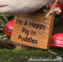 Large Pig in Red Wellington Welly Boots with 'I'm a Happy Pig in Puddles' sign, home or garden ornament (29cm)