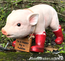 Large Pig in Red Wellington Welly Boots with 'I'm a Happy Pig in Puddles' sign, home or garden ornament (29cm)