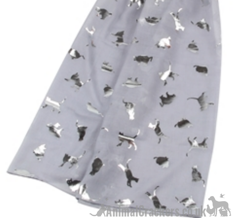 Silver Foil print Cat Scarf Sarong, lightweight cotton mix, choice of colours