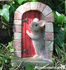 Cute Mouse in doorway fairy garden decoration (Red Door)