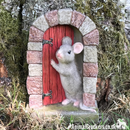 Cute Mouse in doorway fairy garden decoration (Red Door)