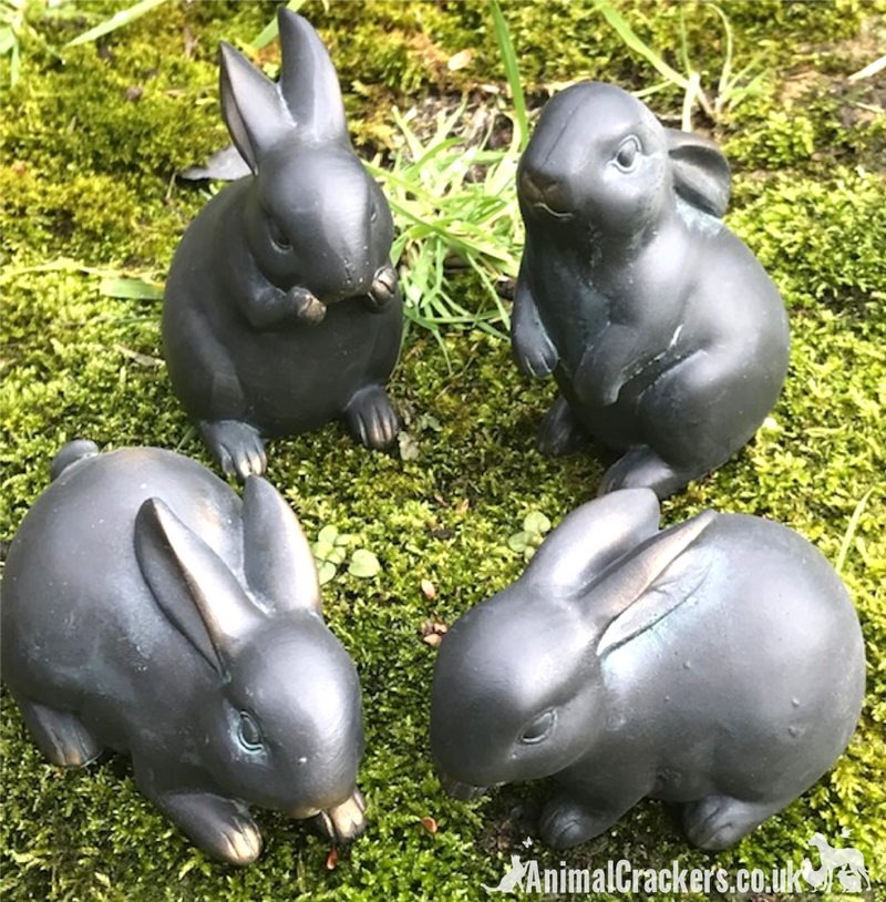 'Eeny, Meeny, Miny & Moe' - SET OF 4 cute Rabbit ornaments, heavy old brass effect