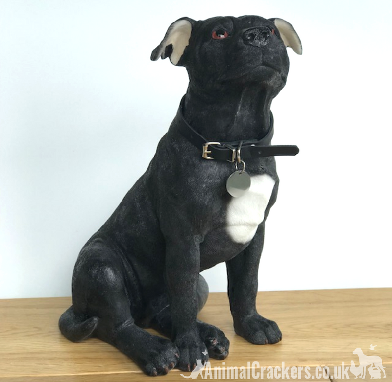 Extra large 26cm Black & White Staffy Staffordshire Bull Terrier ornament from the Leonardo 'Walkies' range