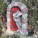 Cute Mouse in doorway fairy garden decoration (Red Door)