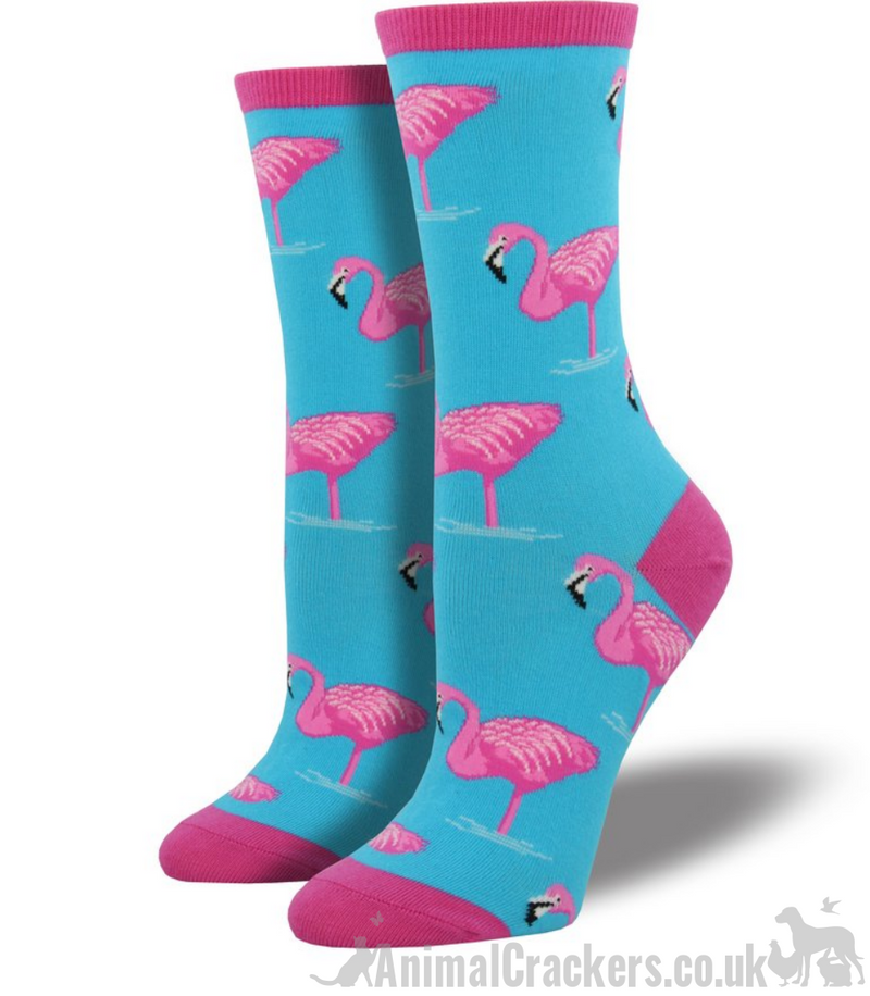 Women's Flamingo design socks from Socksmith, quality fabric, bright colours, one size