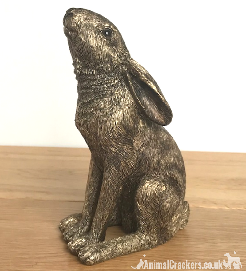 18cm Bronze effect sat Moongazing Hare ornament sculpture figure hare lover gift