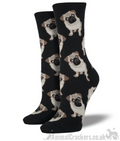 Women's Pugs socks from Socksmith, beige Pug design in a choice of background colours, one size