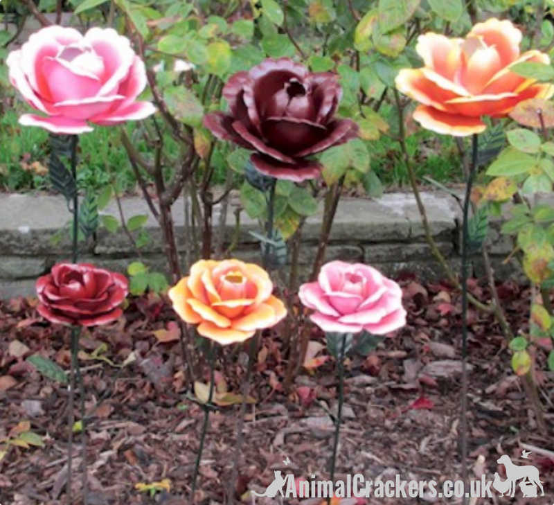 63cm metal pink ROSE garden ornament flower decoration, great Valentine's or Mother's Day gift