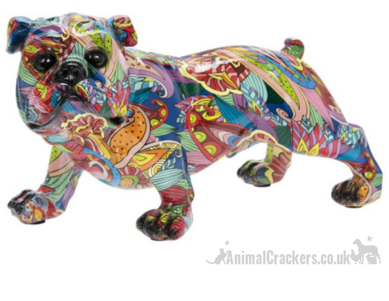 Groovy Art coloured Standing English Bulldog ornament figurine Dog lover gift