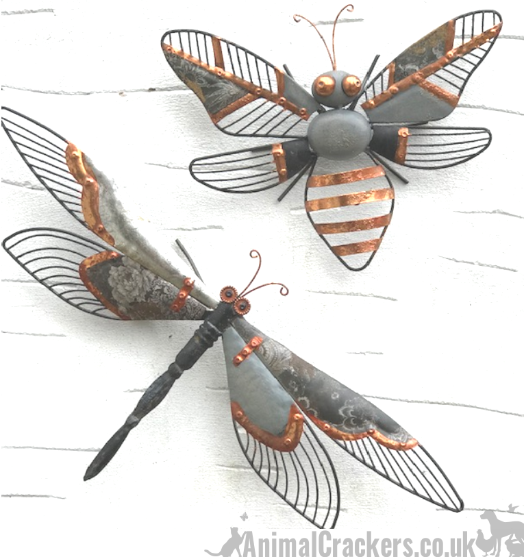 Striking 31cm Grey & Copper metal HONEY BEE wall art garden ornament / sculpture