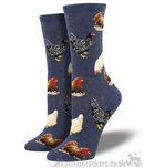 Womens Socksmith 'Hen House' novelty Hen design socks in Red or Denim Blue, One Size, great Chicken lover gift and stocking filler