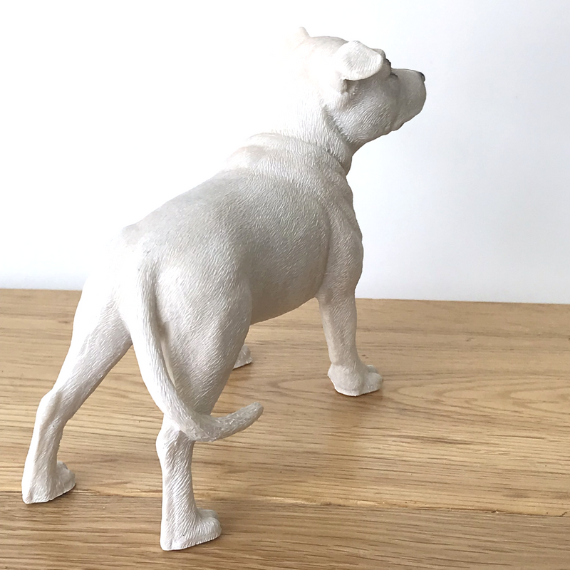 White Staffordshire Bull Terrier Staffie Staffy ornament figurine Leon