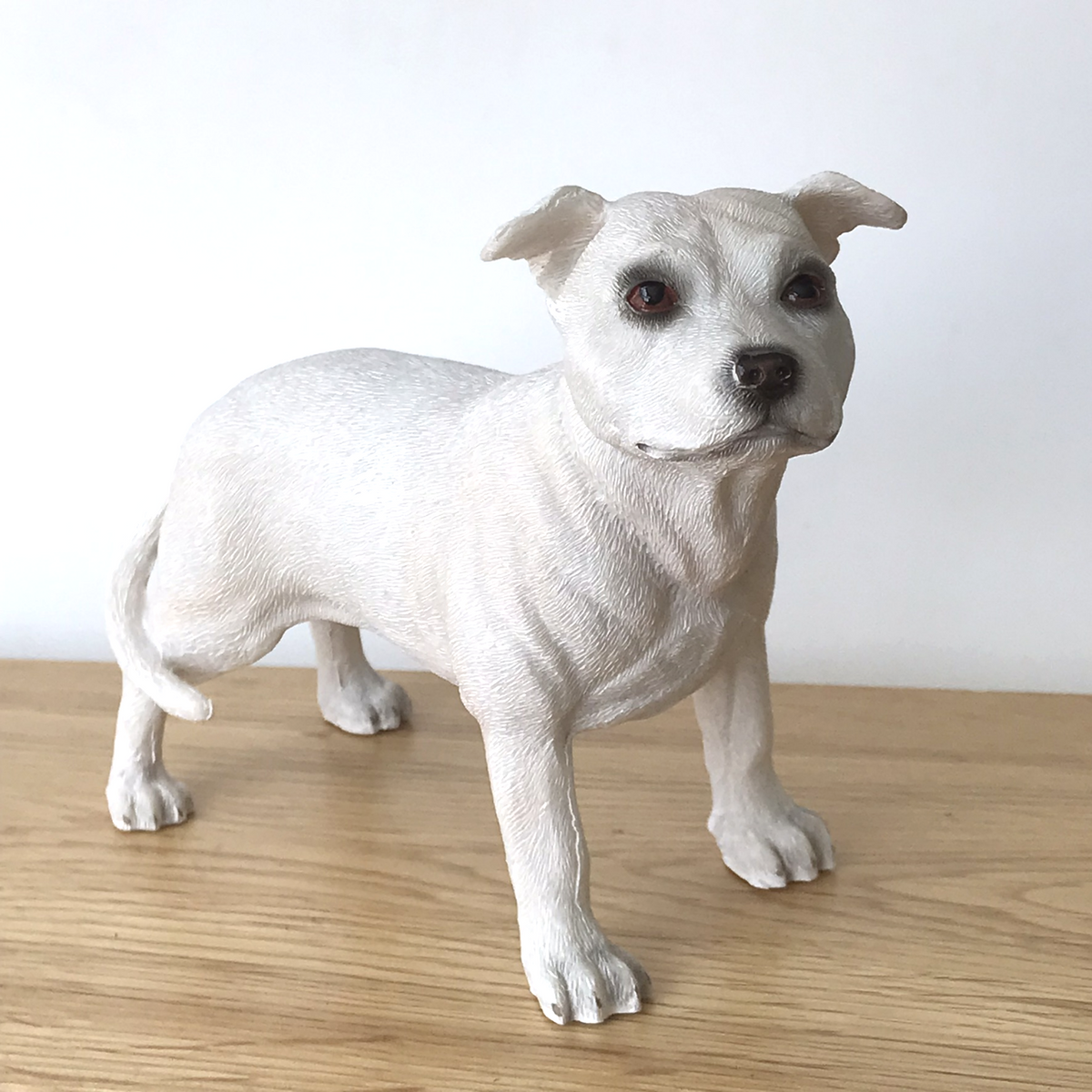 White Staffordshire Bull Terrier Staffie Staffy ornament figurine Leon