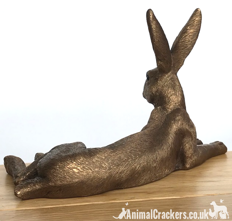 Leonardo Reflections Bronzed range large (26cm) Bronze effect Lying Hare ornament figurine, gift boxed