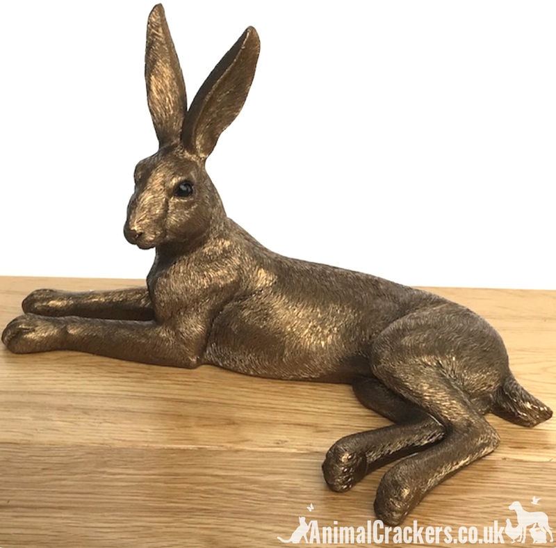 Leonardo Reflections Bronzed range large (26cm) Bronze effect Lying Hare ornament figurine, gift boxed