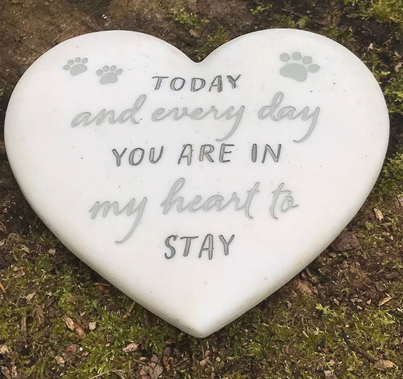 Heart shaped marble effect Dog or Cat memorial grave marker decoration or pet loss gift