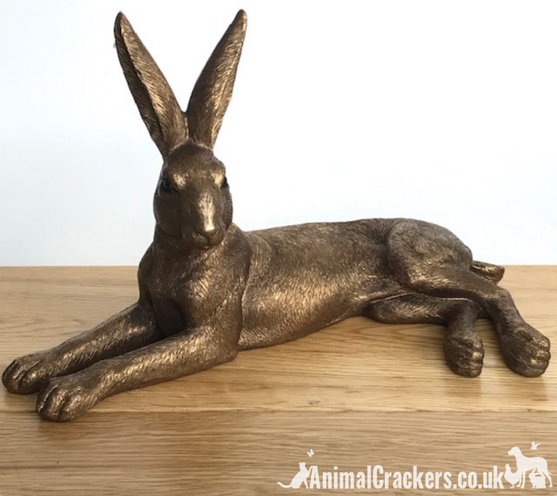 Leonardo Reflections Bronzed range large (26cm) Bronze effect Lying Hare ornament figurine, gift boxed