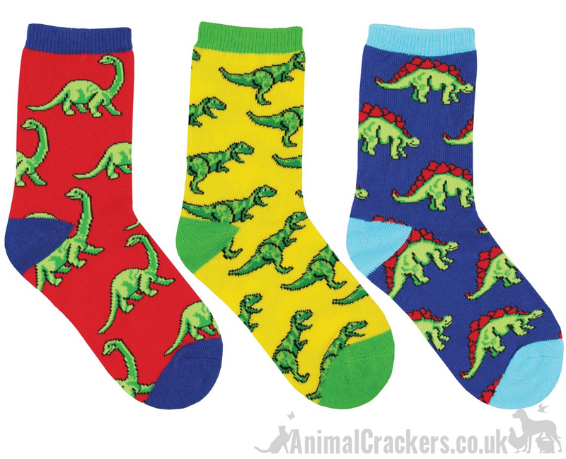 Childrens Socksmith 'Dino-Mite' socks 3 PACK Dinosaur lover gift stocking filler