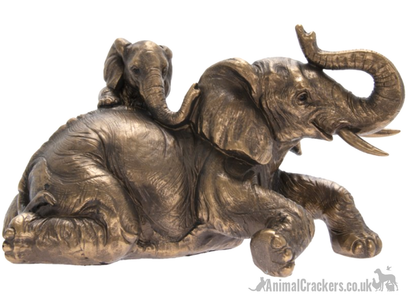 Leonardo Bronze effect Elephant with Baby Calf on its back figurine, in quality Gold Leonardo gift box