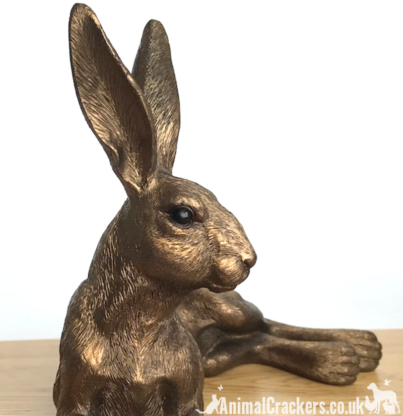 Leonardo Reflections Bronzed range large (26cm) Bronze effect Lying Hare ornament figurine, gift boxed