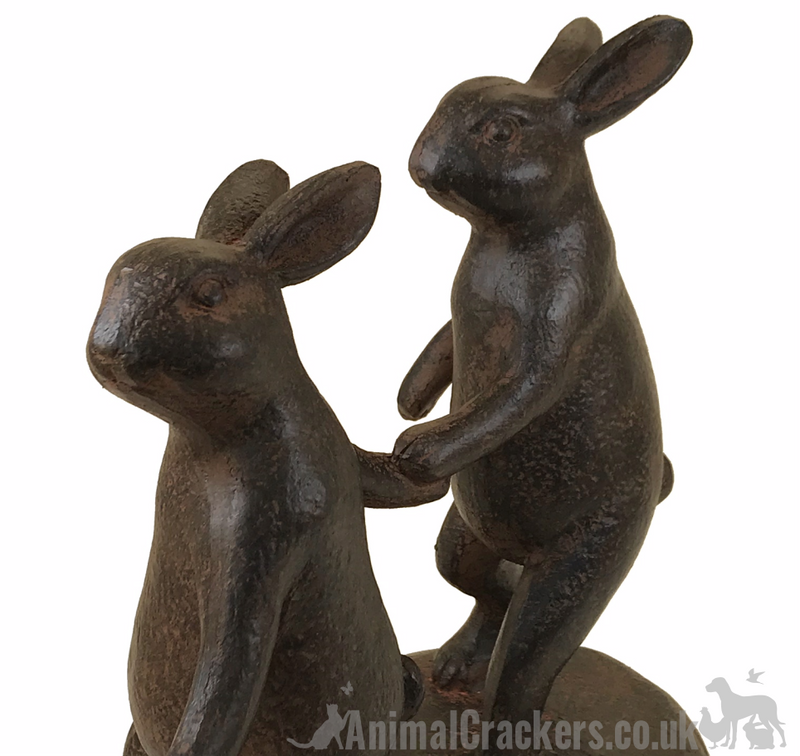 Chip & Dale - pair of rabbits holding hands ornament, dark bronze clay effect