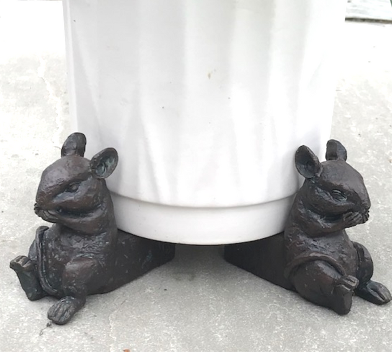 SET OF 3 clay bronze effect Mice Pot Stands, garden or Mouse lover gift