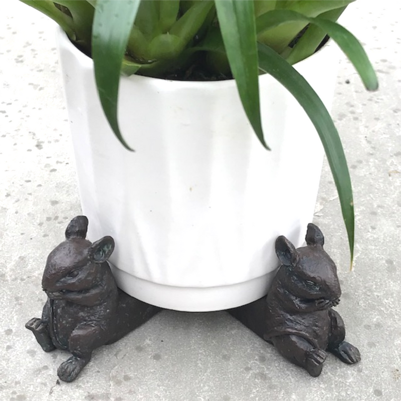mouse plant pot SET OF 3 clay bronze effect Mice Pot Stands, garden or Mouse lover gif