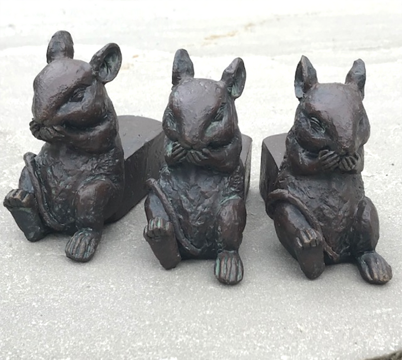 SET OF 3 clay bronze effect Mice Pot Stands, garden or Mouse lover gift